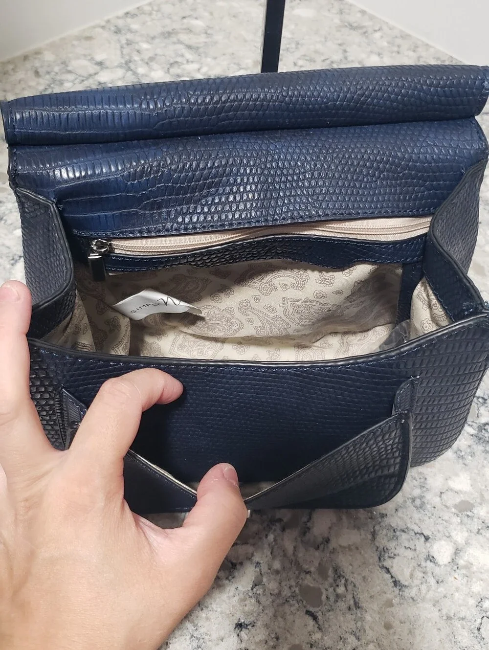 EUC Simply Noelle Navy Textured Snakeskin Crossbody Bag - Picture 9 of 17